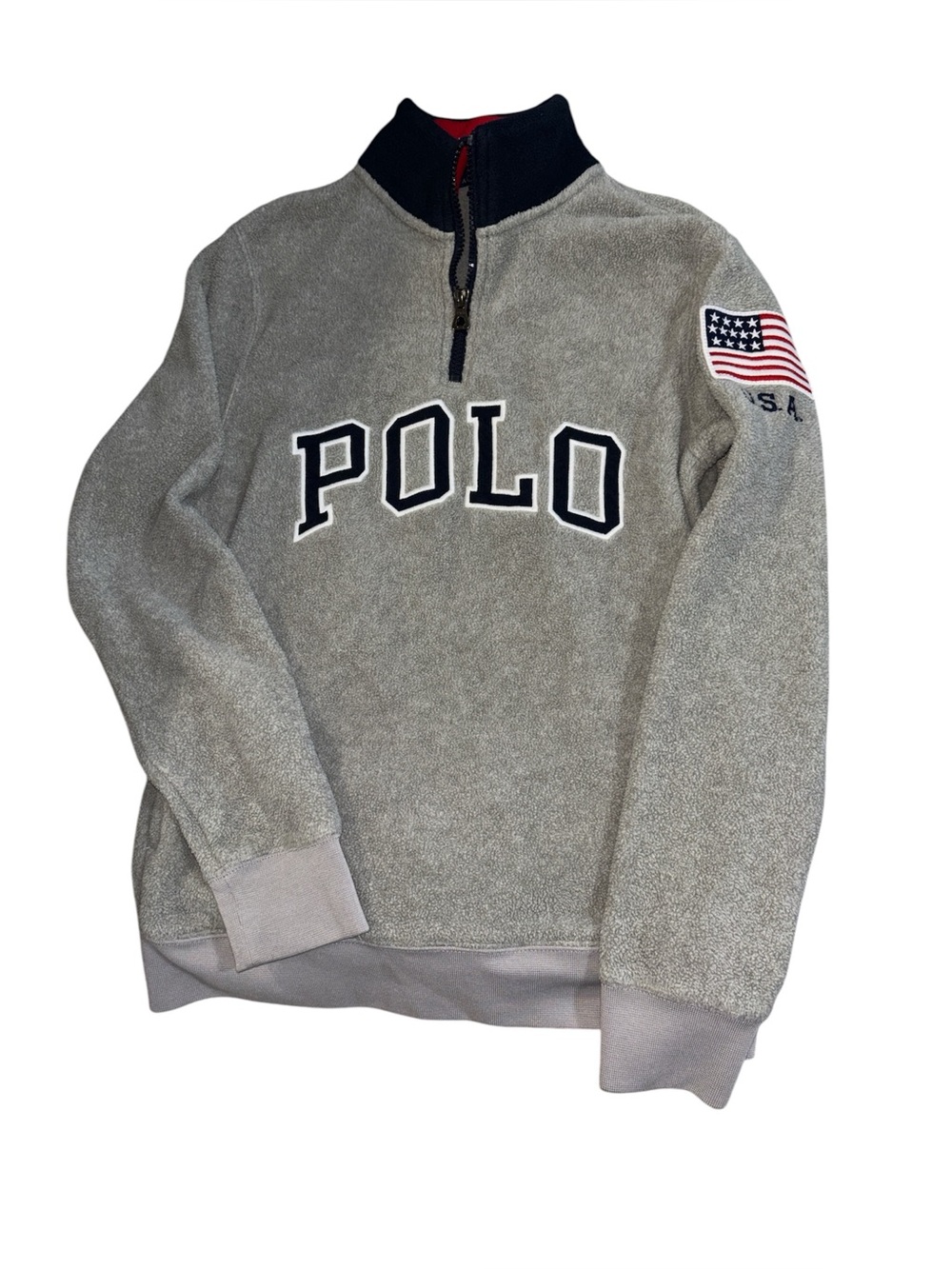 Polo Fleece Quarter-Zip Pullover in Heather Gray with USA Patch